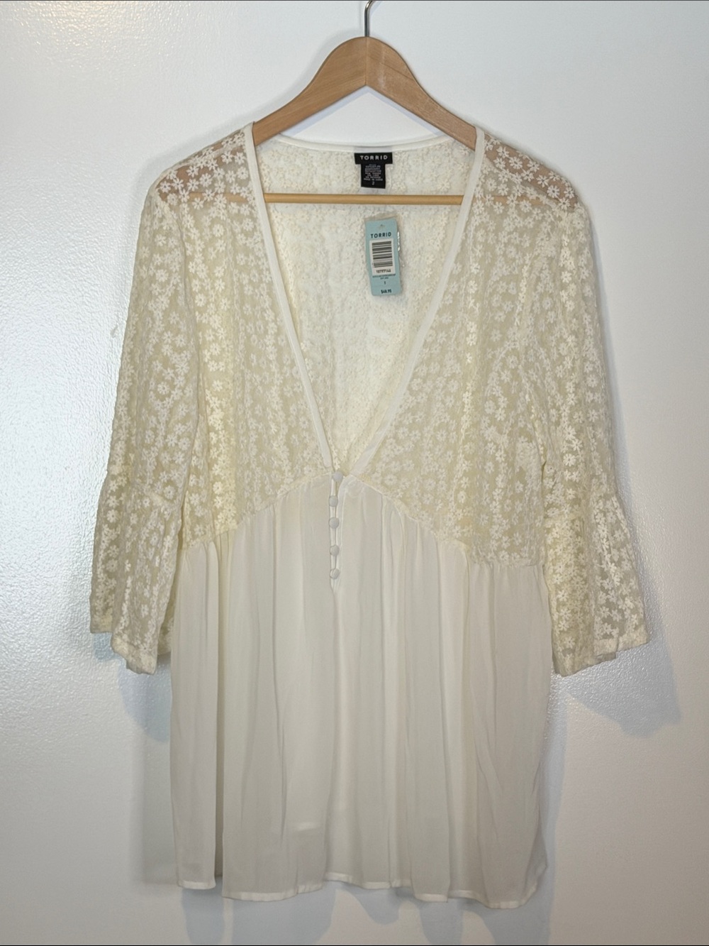 NWT Vintage Torrid Lace Chiffon Shirred Empire Waist Blouse